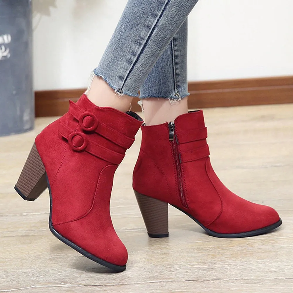 Women's Autumn/Winter High-Heeled Ankle Boots With Fleece Lining