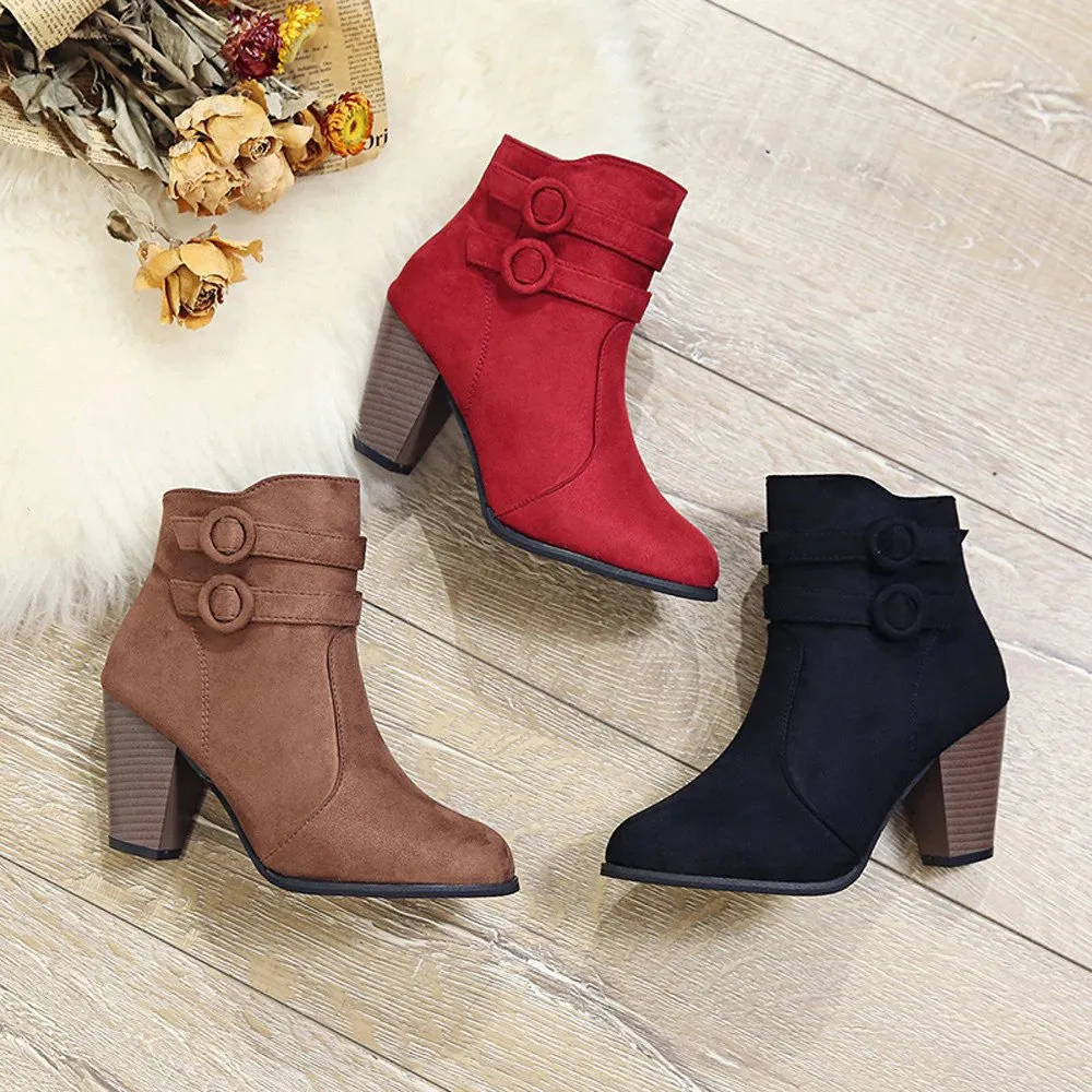 Women's Autumn/Winter High-Heeled Ankle Boots With Fleece Lining