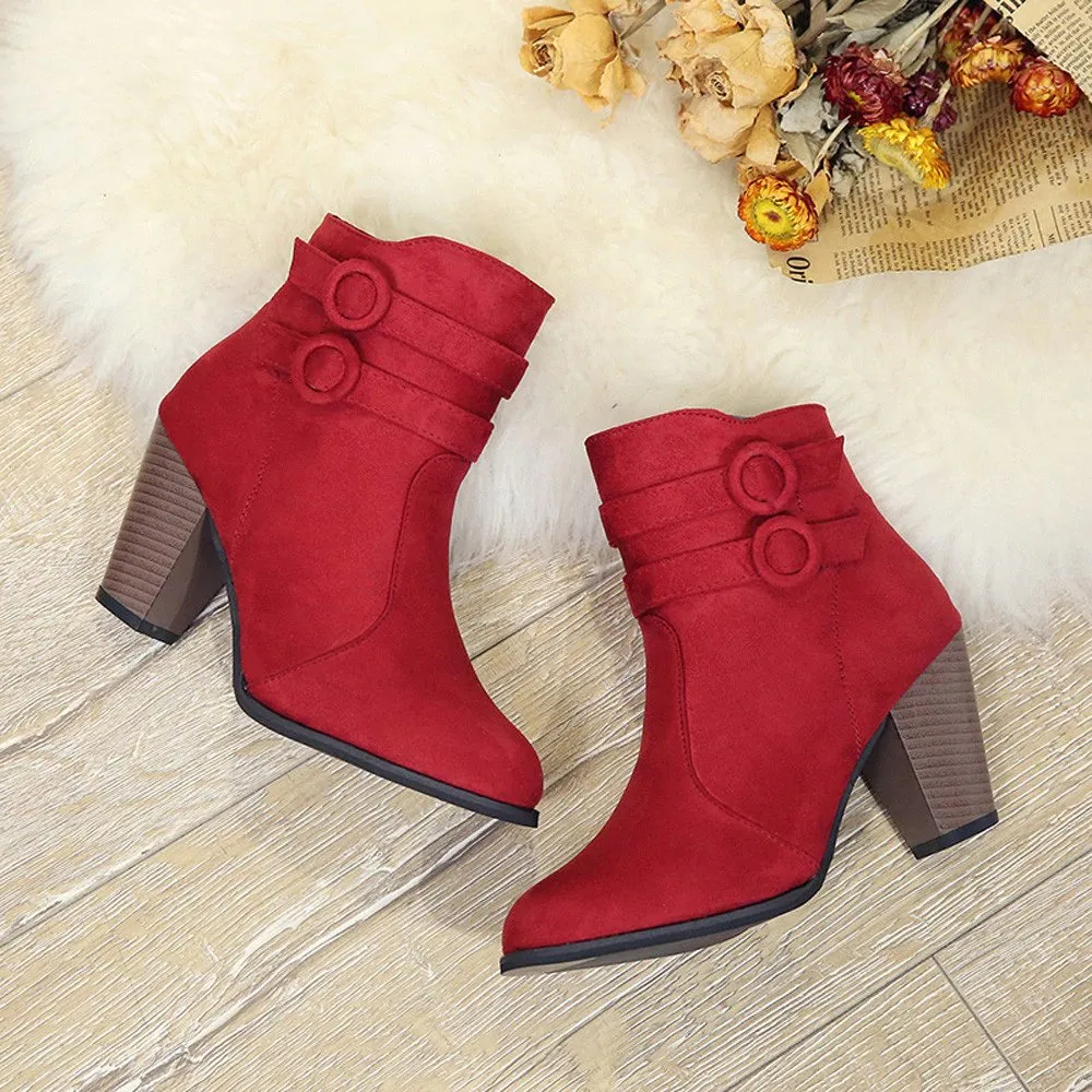 Women's Autumn/Winter High-Heeled Ankle Boots With Fleece Lining