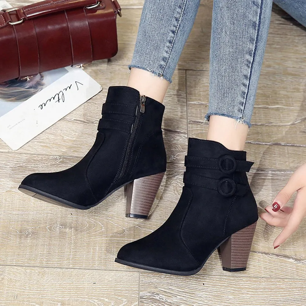 Women's Autumn/Winter High-Heeled Ankle Boots With Fleece Lining