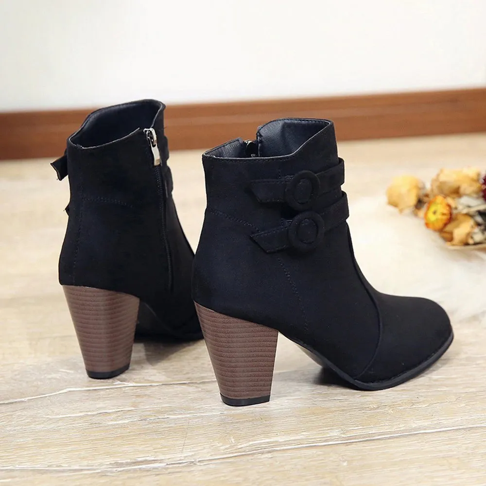 Women's Autumn/Winter High-Heeled Ankle Boots With Fleece Lining