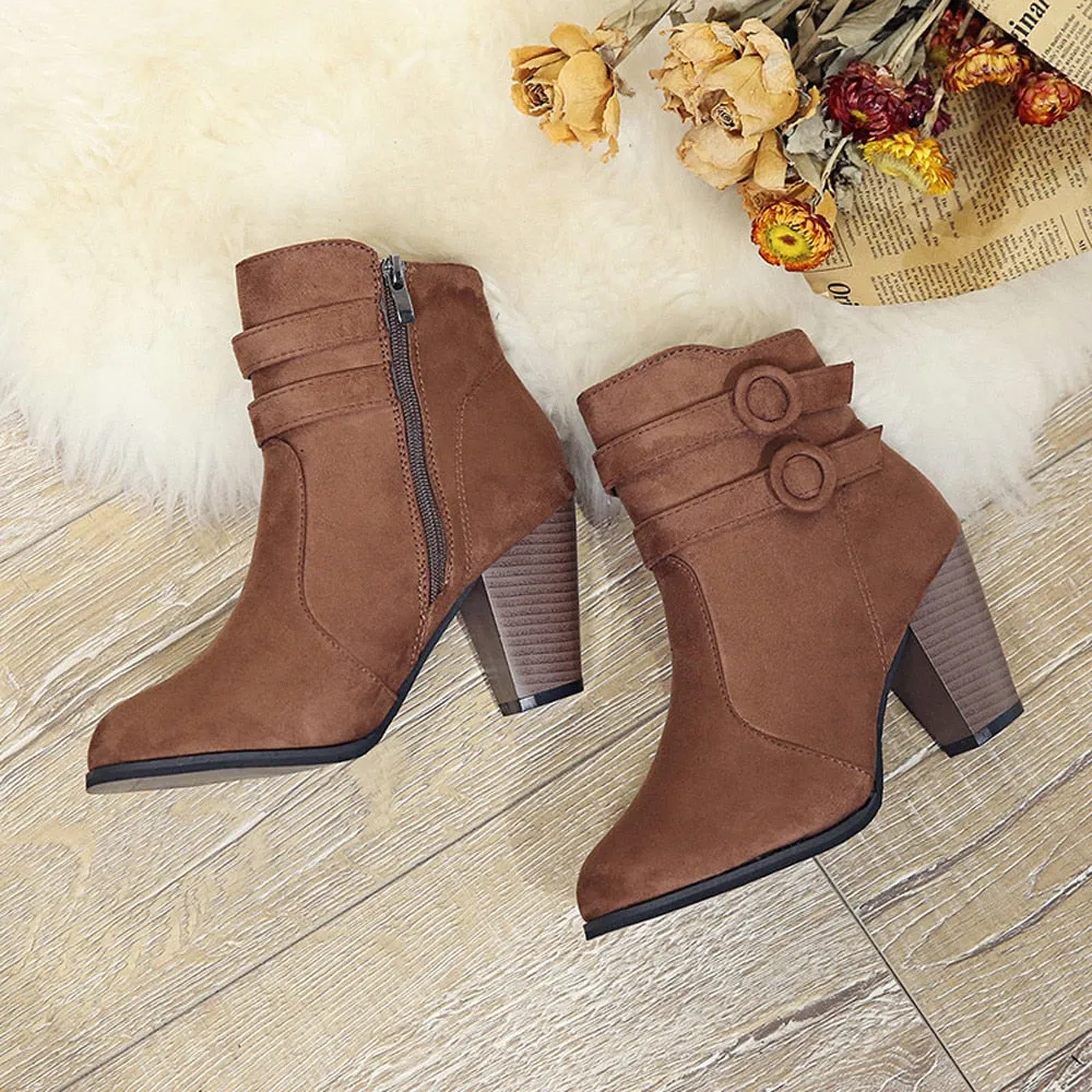 Women's Autumn/Winter High-Heeled Ankle Boots With Fleece Lining