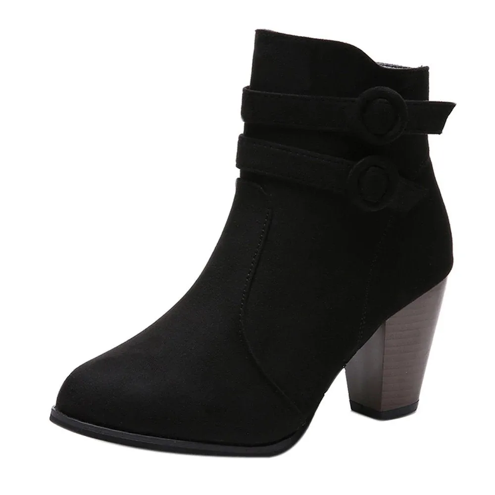 Women's Autumn/Winter High-Heeled Ankle Boots With Fleece Lining