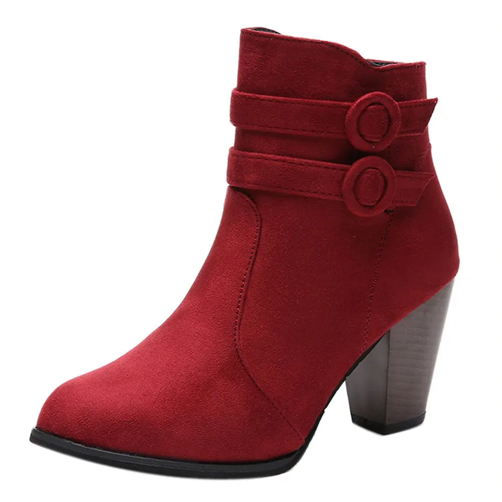 Women's Autumn/Winter High-Heeled Ankle Boots With Fleece Lining