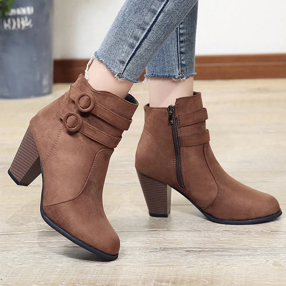 Women's Autumn/Winter High-Heeled Ankle Boots With Fleece Lining