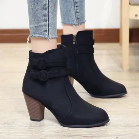 Women's Autumn/Winter High-Heeled Ankle Boots With Fleece Lining