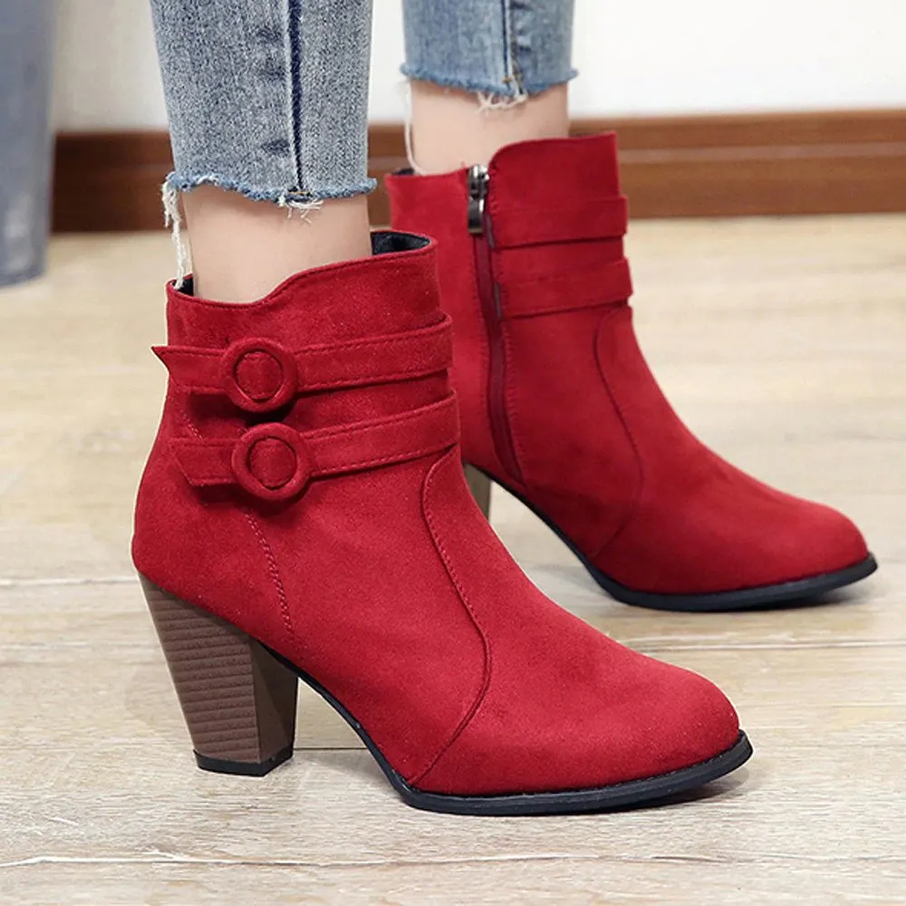 Women's Autumn/Winter High-Heeled Ankle Boots With Fleece Lining