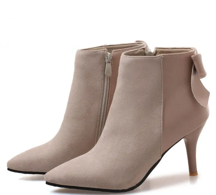 Women's Winter Elegant Thin High-Heeled Ankle Boots With Decorative Bow