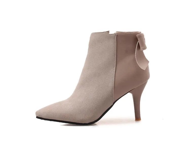 Women's Winter Elegant Thin High-Heeled Ankle Boots With Decorative Bow